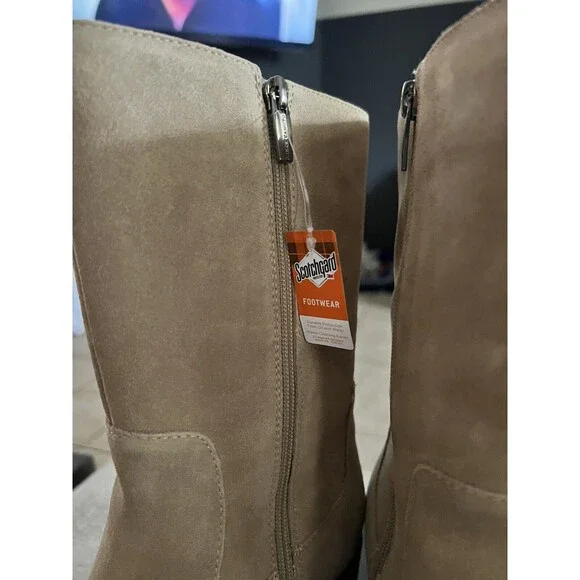 VINCE CAMUTO Suede Mid-Shaft Boots Zelcinna 8.5M US - Sand (Tortilla) - NEW - Picture 5 of 7